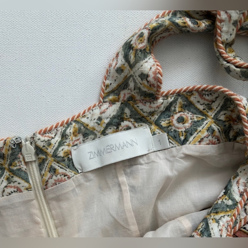 ZIMMERMANN EDIE TIE STRAP MINI DRESS CREAM PAISLEY SZ 1 US 6 - Picture 10 of 12